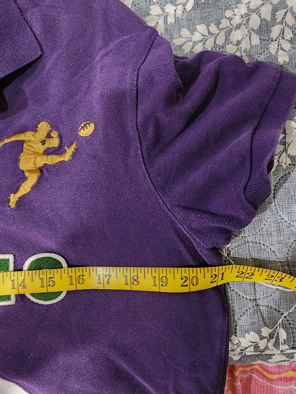 Ralph Lauren Purple Polo with White Diagonal Stripe and Green WALES. S-M - Picture 6 of 7